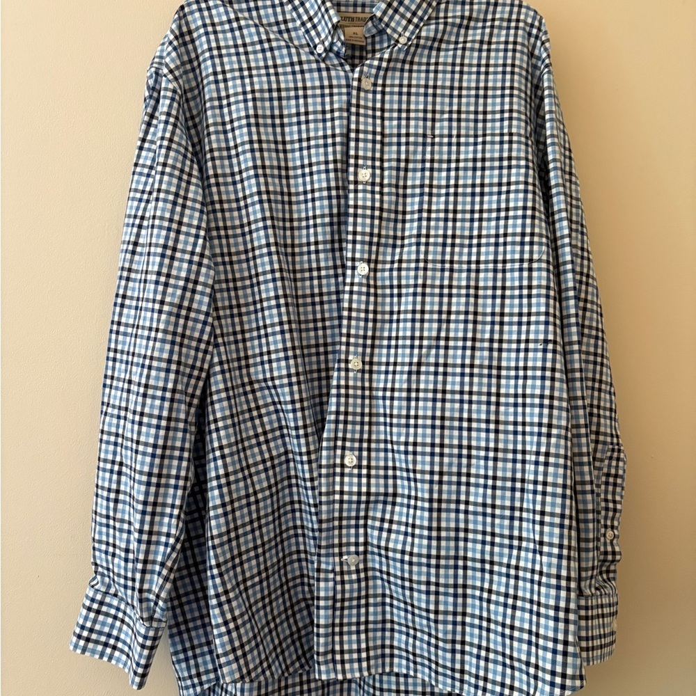 Duluth Trading Co Blue White Plaid Button Down Shirt Men’s XL Long Sleeve